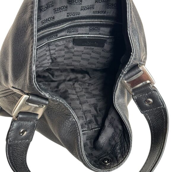 Michael Kors Black Pebbled Leather Shoulder Bag Hobo with Silver Hardware - Picture 9 of 13